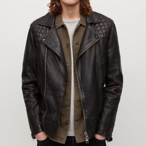 Allsaints mens classic Conroy Biker Leather Jacket (color Black, size Medium)